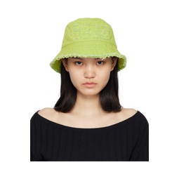 Green Distressed Bucket Hat 231308F015003