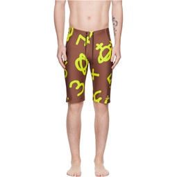 Brown Printed Swim Shorts 231314M208007