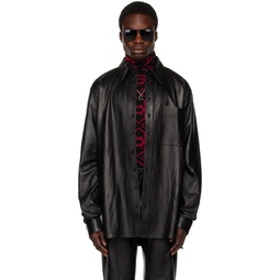 Black Oversized Leather Jacket 231331M181003