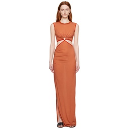Orange Ruched Maxi Dress 231334F052019