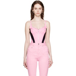 Pink   Black Paneled Denim Bodysuit 231345F358044