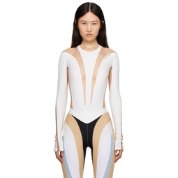 White   Beige Illusion Bodysuit 231345F358052