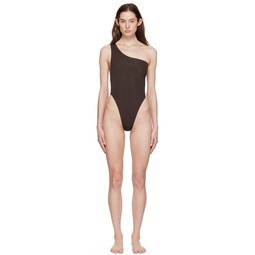 Brown Plunge One Piece Swimsuit 231348F103002