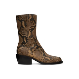Tan Snake Embossed Boots 231358M228002
