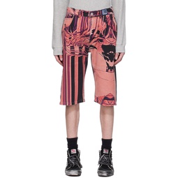 Pink Printed Denim Shorts 231361M193001
