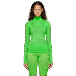 Green Perforated Turtleneck 231370F099004