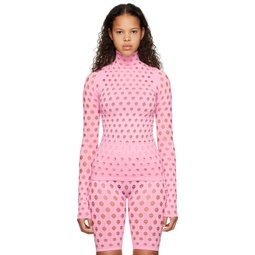 Pink Perforated Turtleneck 231370F099005