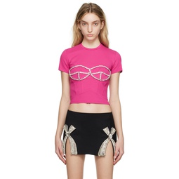 SSENSE Exclusive Pink Crystal Bustier T Shirt 231372F110015