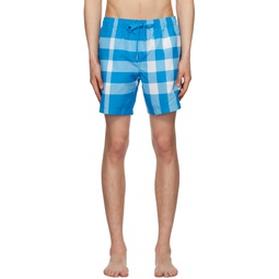 Blue Exaggerated Check Swim Shorts 231376M208004