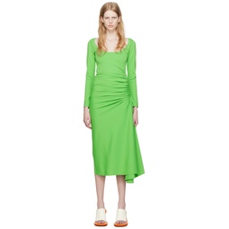 Green Ruched Midi Dress 231379F054002