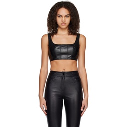Black Cropped Wells Faux Leather Tank Top 231386F111000