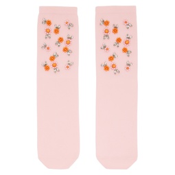 Pink Embellished Socks 231405F076000