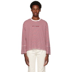 Red   White Striped Long Sleeve T Shirt 231408M213005