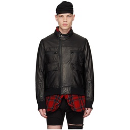Black Zip Leather Jacket 231414M181003