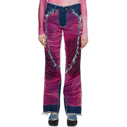 Indigo   Pink Paneled Jeans 231427F069000