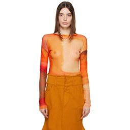 Orange Semi Sheer Long Sleeve T Shirt 231427F110001