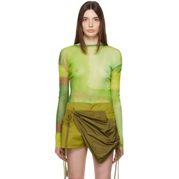 Green Semi Sheer Long Sleeve T Shirt 231427F110002