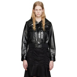 Black Glossed Faux Leather Jacket 231428F063003