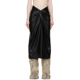 Black Knotted Faux Leather Midi Skirt 231443F092000