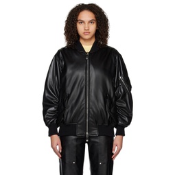 Black Alter Mat Faux Leather Bomber Jacket 231471F058000