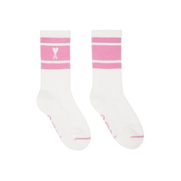 White   Pink Ami de Cœur Striped Socks 231482M220010