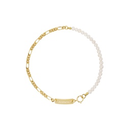 Gold Thin Figaro Chain   Pearl Necklace 231490M145006