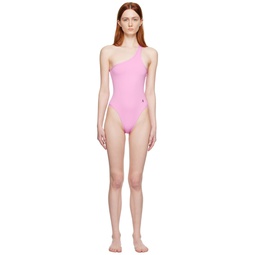 Pink Single Shoulder One Piece Swimsuit 231528F103003