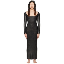 Black Soft Lounge Shimmer Long Sleeve Maxi Dress 231545F055013