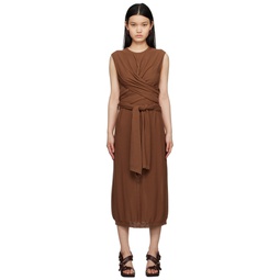 Brown Knotted Midi Dress 231646F054015