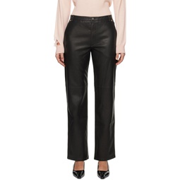Black Straight Fit Faux Leather Trousers 231731F087017