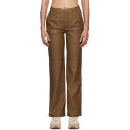 Brown Straight Leg Faux Leather Trousers 231731F087018