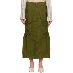 Green Gathered Denim Maxi Skirt 231731F092011