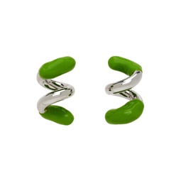 Silver   Green Rubberized Fusillo Earrings 231736M144001