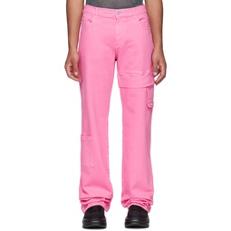 Pink Oversized Denim Cargo Pants 231776M186005