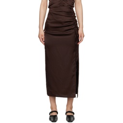 Brown Ruched Midi Skirt 231790F092006