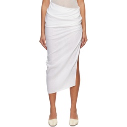 White Gathered Midi Skirt 231803F092004