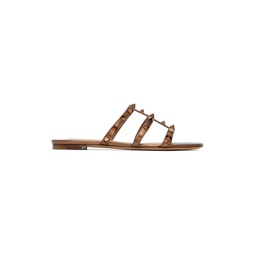 Bronze Rockstud Flat Slide Sandals 231807F124046
