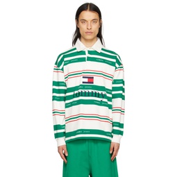 Green   White Striped Rugby Long Sleeve Polo 231844M212002