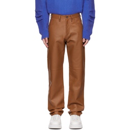 Tan Paneled Leather Trousers 231925M191001