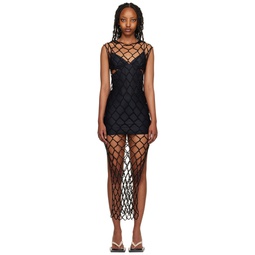 Black Crochet Maxi Dress 231937F055000