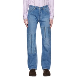 Blue Patchwork Jeans 231971M186003