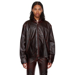 Burgundy J Ram Faux Leather Jacket 232001M180009