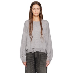 Gray Distressed Sweatshirt 232021F098001