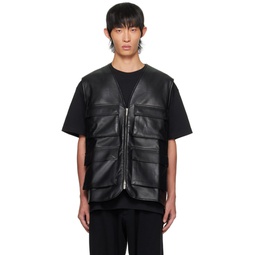 Black Zip Leather Vest 232025M185000