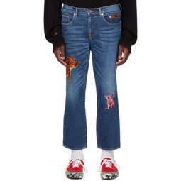 Blue Embroidered Jeans 232038M186000
