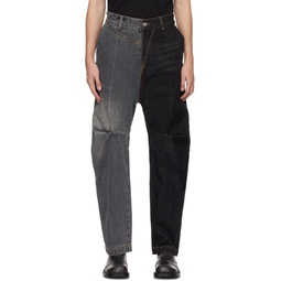 Black   Gray Paneled Jeans 232039M186007