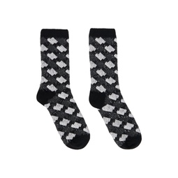 Black   Gray Jacquard Socks 232039M220002