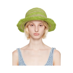 Green Frills Rollable Bucket Hat 232055F017007