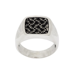 Silver   Black Floral Signet Ring 232073M147001