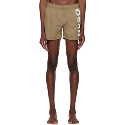 Brown Printed Swim Shorts 232084M193003